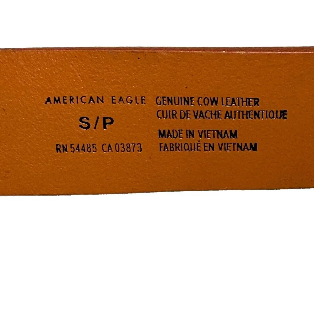 Vtg American Eagle Outfitters AEO Tan Beige Leather Belt Size 28 Small Brass
